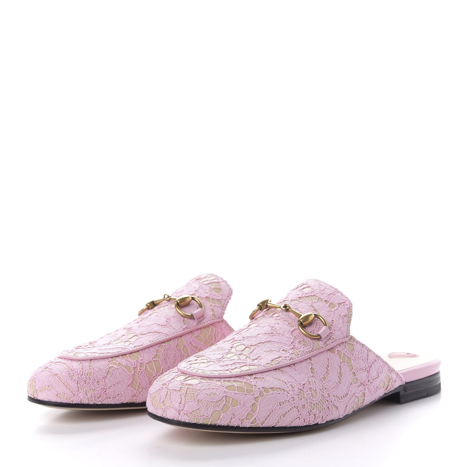 Gucci Lace Malaga Kid Womens Princetown Slippers 35.5 Sugar Pink Skin Rose 3 of 10