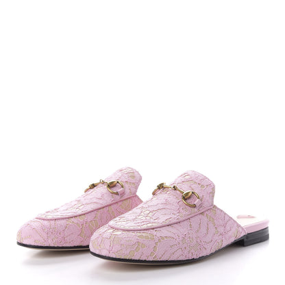Gucci Lace Malaga Kid Womens Princetown Slippers 35.5 Sugar Pink Skin Rose 3 of 10