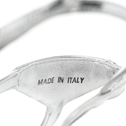 Prada Metallic Calfskin Metal Triangle Logo Slingback Flat Thong Sandals 38.5 Argento 8 of 12