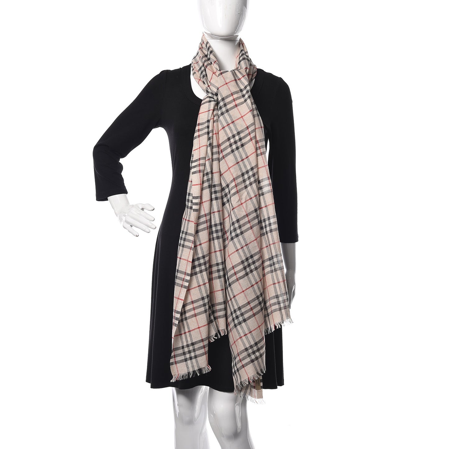 Metallic Wool Silk Gauze Vintage Check Scarf Ivory