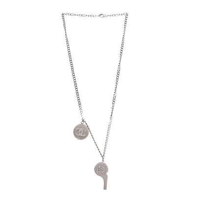 Chanel Crystal Baguette CC Whistle Pendant Necklace Silver 3 of 9