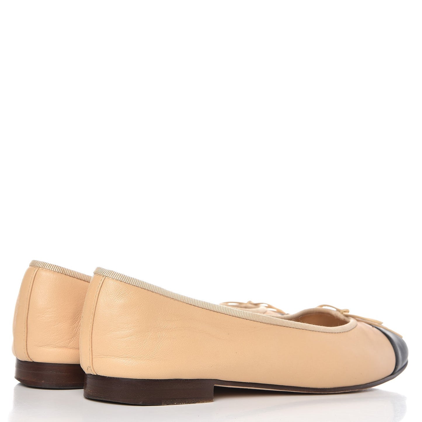Lambskin Cap Toe Ballerina Flats 39 Beige Black