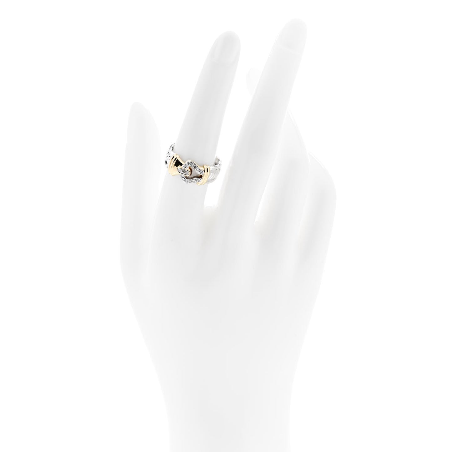 Sterling Silver 18K Yellow Gold Diamond Buckle Cable Ring 54 6.75