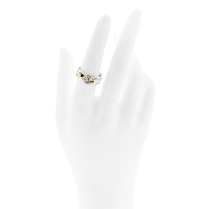 David Yurman Sterling Silver 18K Yellow Gold Diamond Buckle Cable Ring 54 6.75 2 of 5