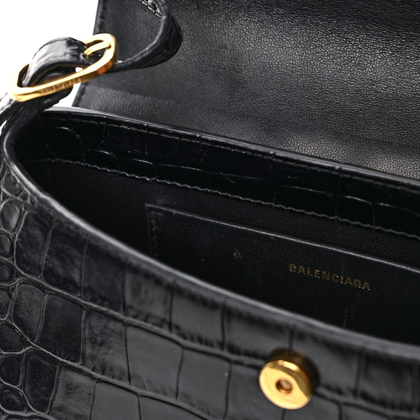 Shiny Super Supple Calfskin Crocodile Embossed Small XX Flap Stretch Bag Black