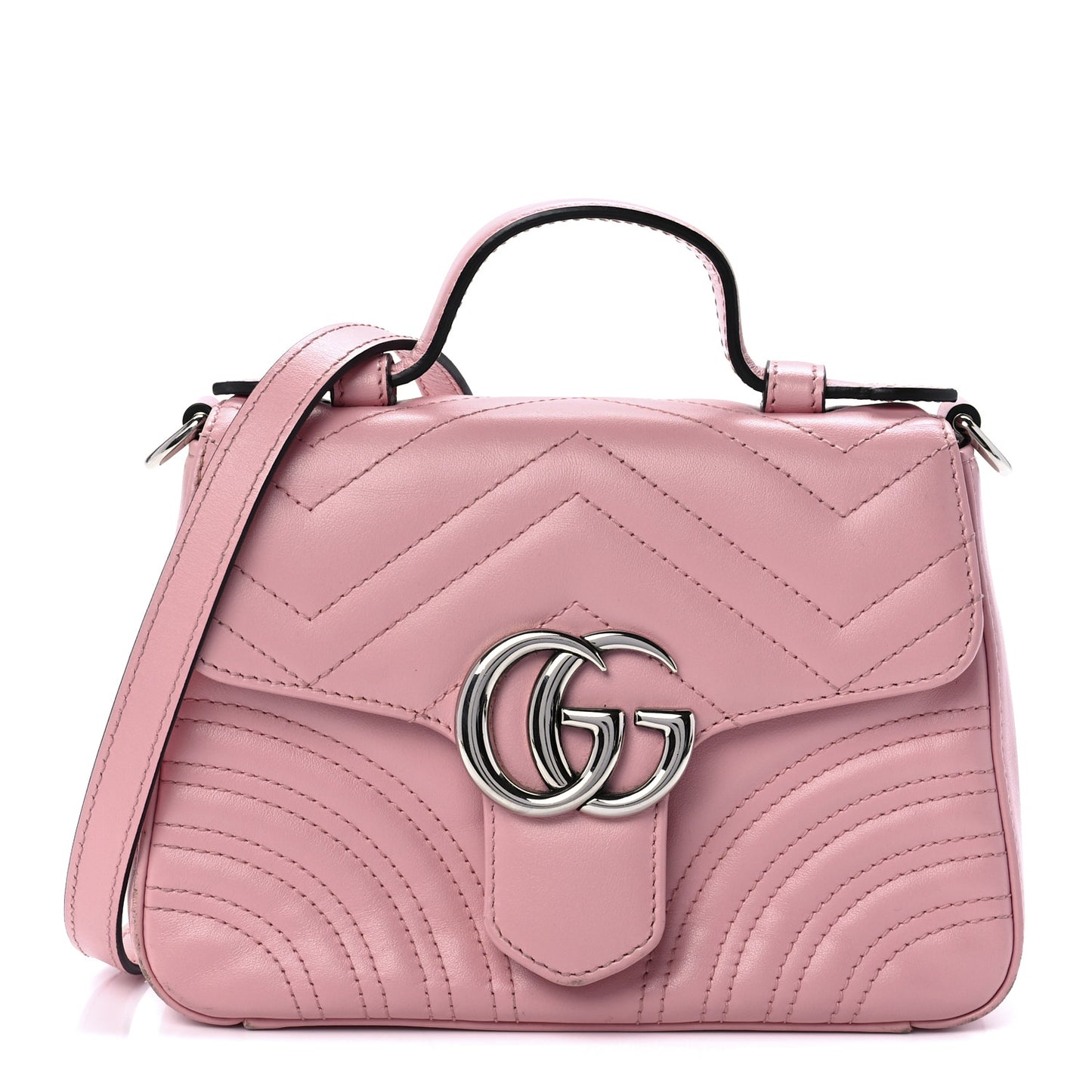 Calfskin Matelasse Mini GG Marmont Top Handle Shoulder Bag Wild Rose
