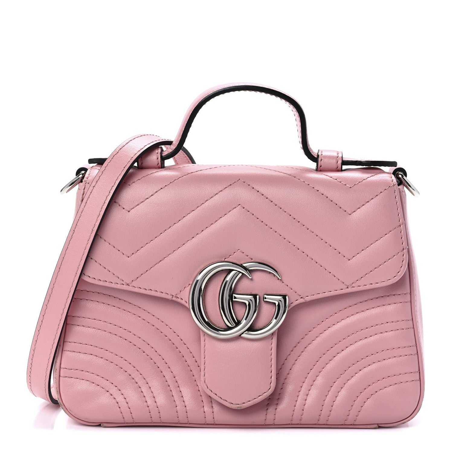 Gucci Calfskin Matelasse Mini GG Marmont Top Handle Shoulder Bag Wild Rose 1 of 12