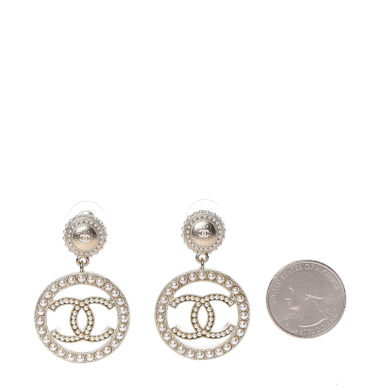 Chanel Pearl CC Drop Earrings Light Gold 2 of 4