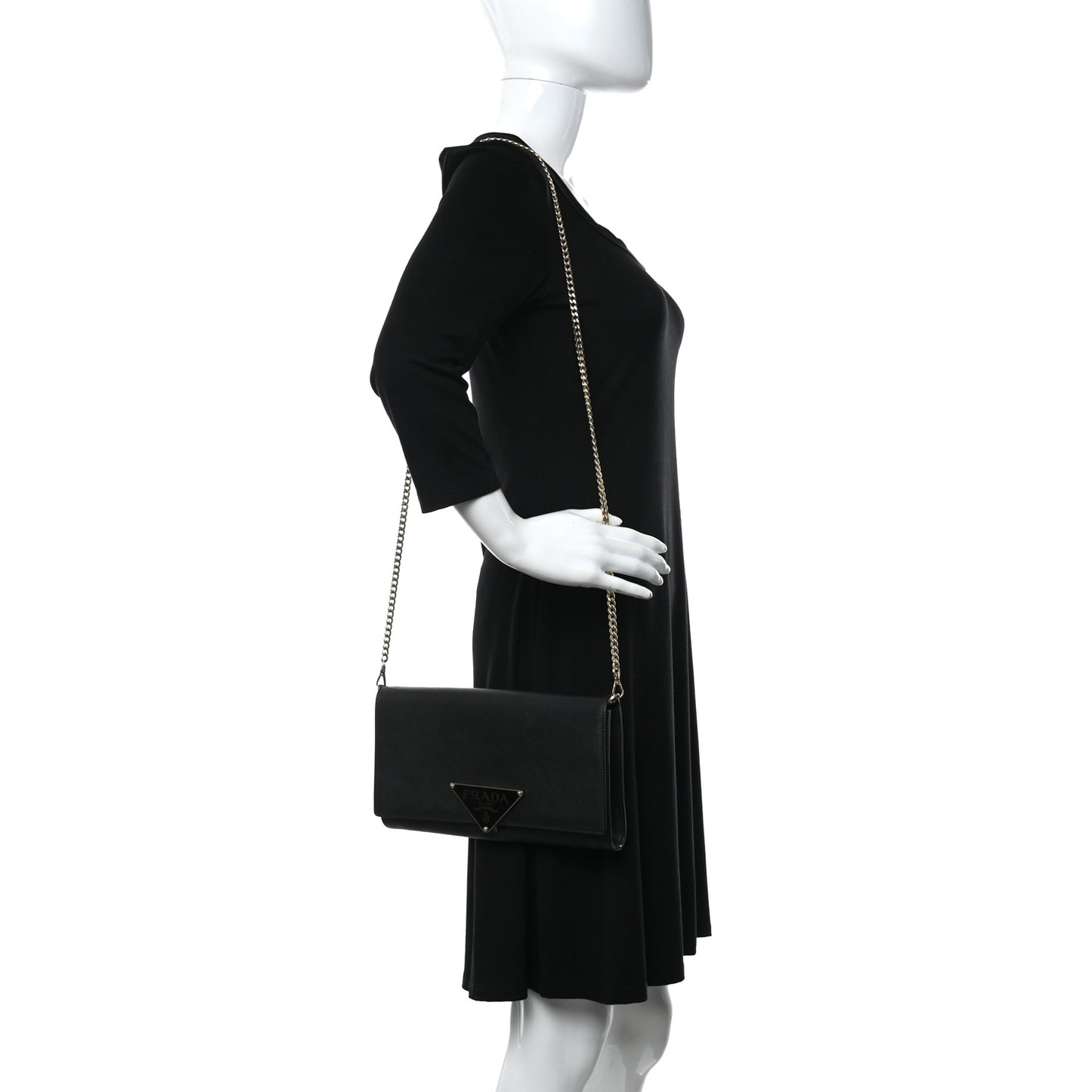 Saffiano Chain Crossbody Bag Black
