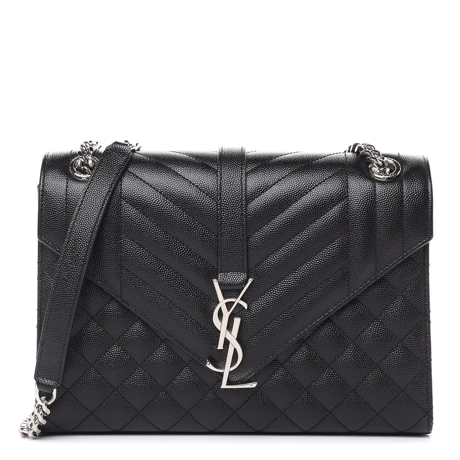 Saint Laurent Grain De Poudre Textured Mixed Matelasse Triquilt Medium Monogram Satchel Black 1 of 10