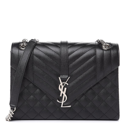 Saint Laurent Grain De Poudre Textured Mixed Matelasse Triquilt Medium Monogram Satchel Black 1 of 10