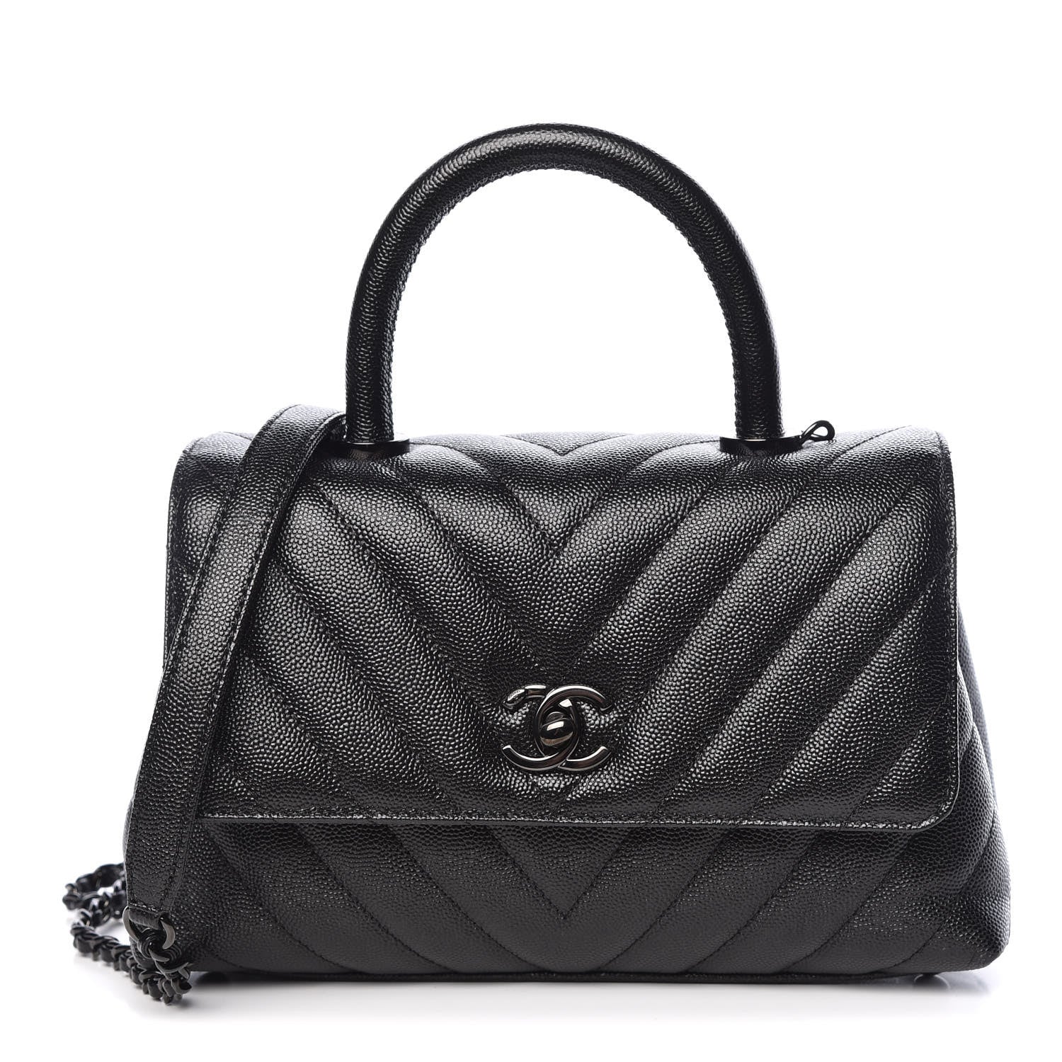 Chanel Caviar Chevron Quilted Mini Coco Handle Flap So Black 1 of 10