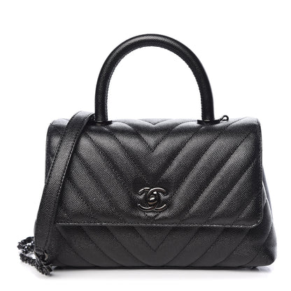 Chanel Caviar Chevron Quilted Mini Coco Handle Flap So Black 1 of 10