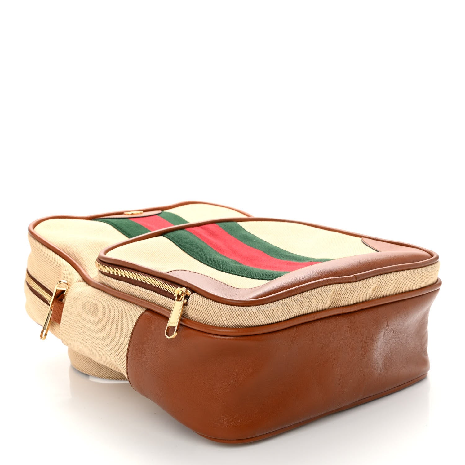 Gucci Vintage Canvas Calfskin Web Backpack Sand Light Cuir 6 of 17