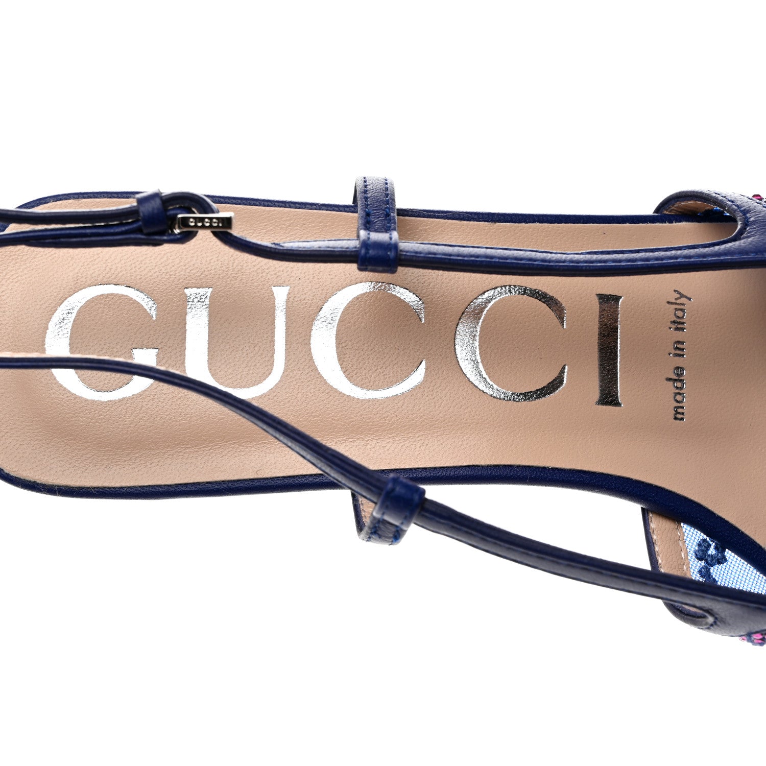 Gucci Tela Retino Nappa Charlotte Crystal GG Monogram Square G 35mm Slingback Pumps 38 Splash Net Blue Witch 7 of 8