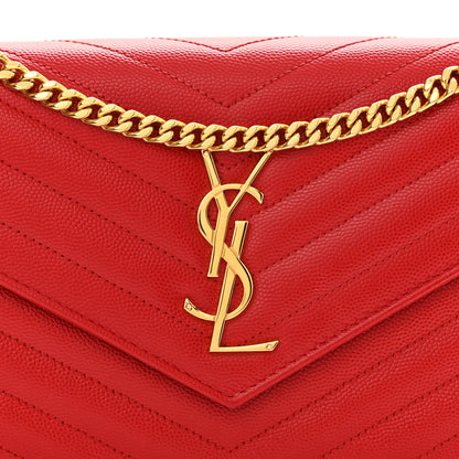 Saint Laurent Grain De Poudre Matelasse Chevron Monogram Chain Wallet Red 7 of 9