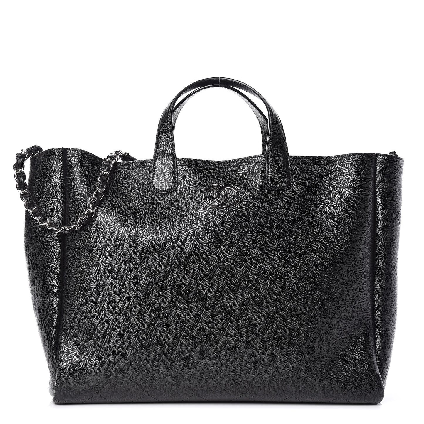 Caviar Stitched Large Shopping Tote Black