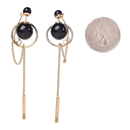 Christian Dior Pearl Tribales Dangle Chain Earrings Black Gold 2 of 5