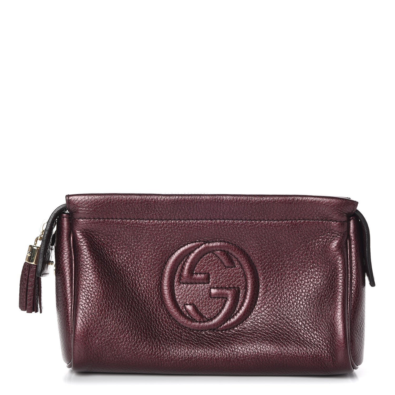 Gucci Metallic Pebbled Calfskin Soho Cosmetic Case Burgundy 1 of 10