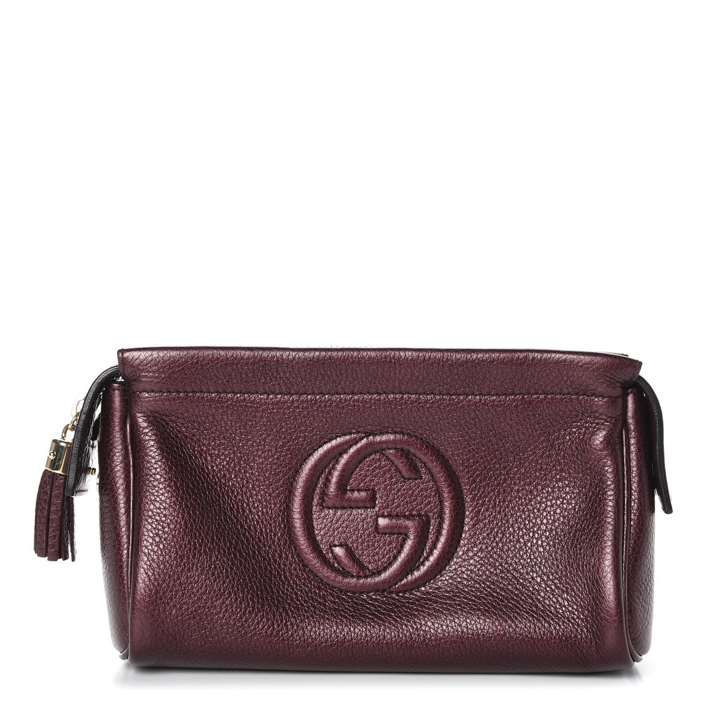 Metallic Pebbled Calfskin Soho Cosmetic Case Burgundy