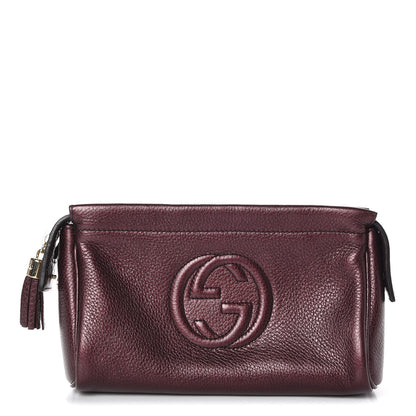 Gucci Metallic Pebbled Calfskin Soho Cosmetic Case Burgundy 1 of 10