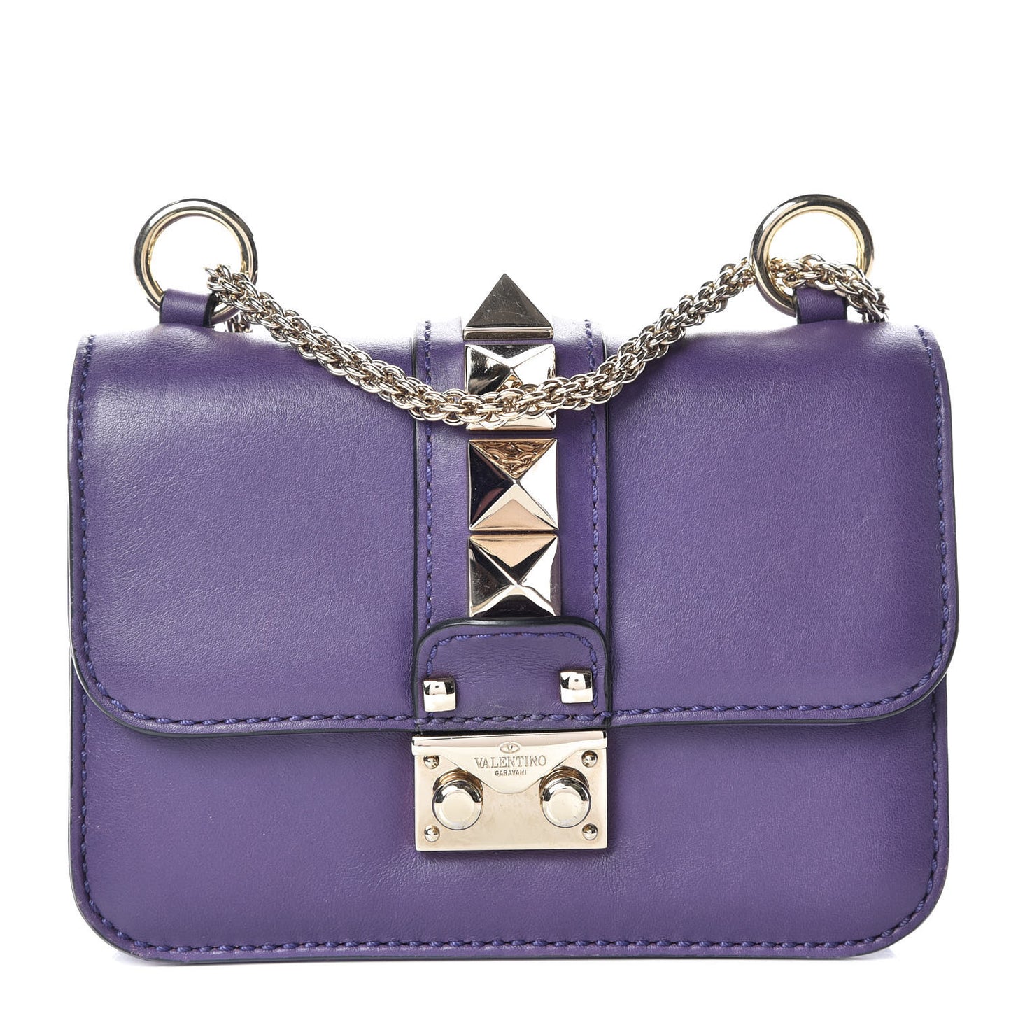 Vitello Mini Glam Lock Rockstud Flap Purple