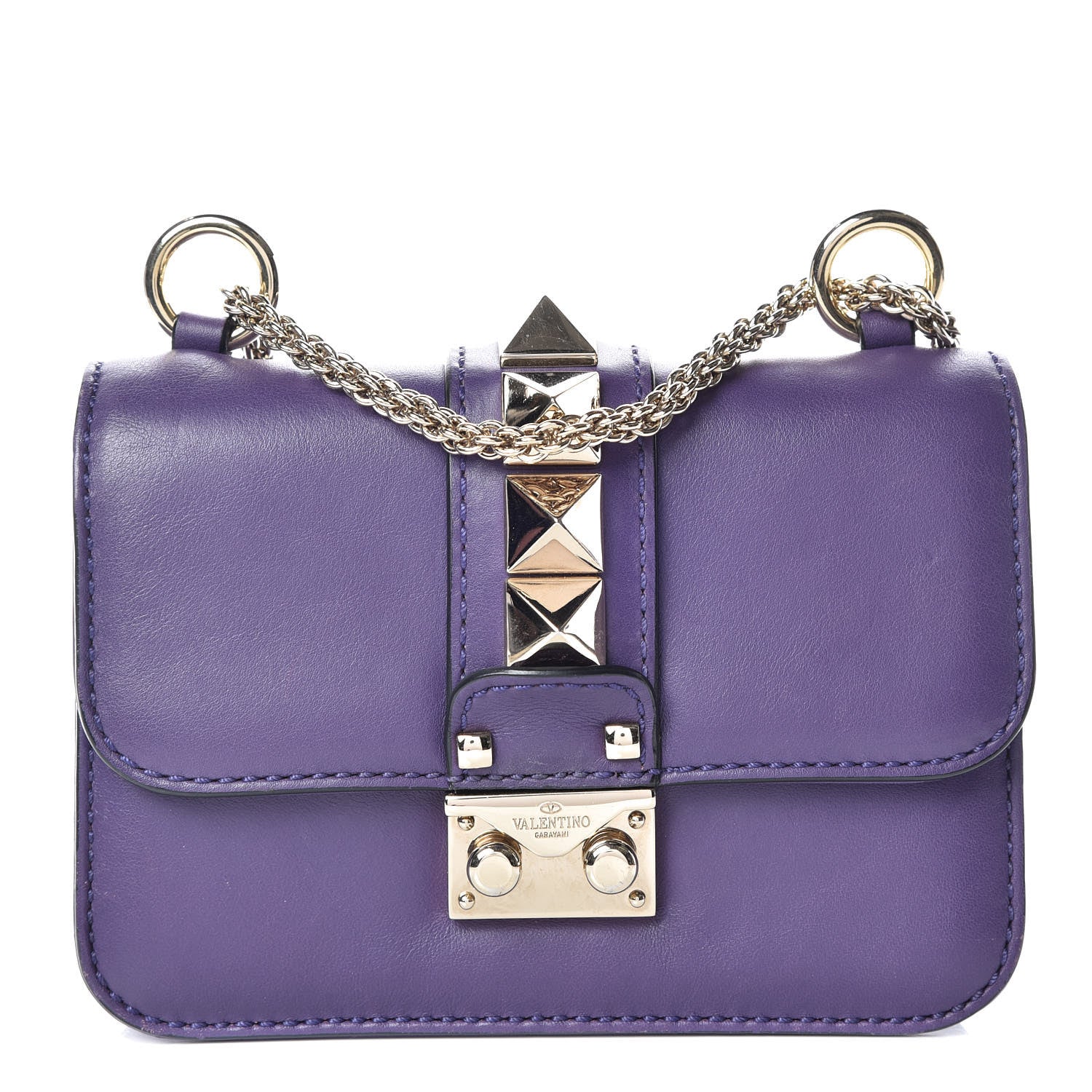 Valentino Garavani Vitello Mini Glam Lock Rockstud Flap Purple 1 of 10