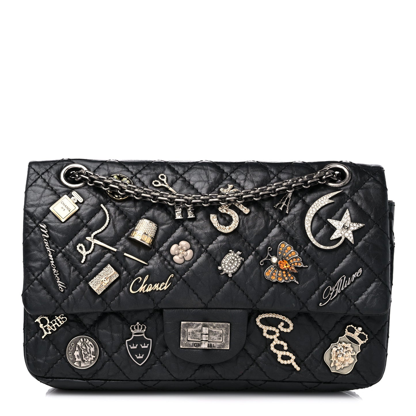 Aged Calfskin Lucky Charms 2.55 Reissue 225 Flap Black