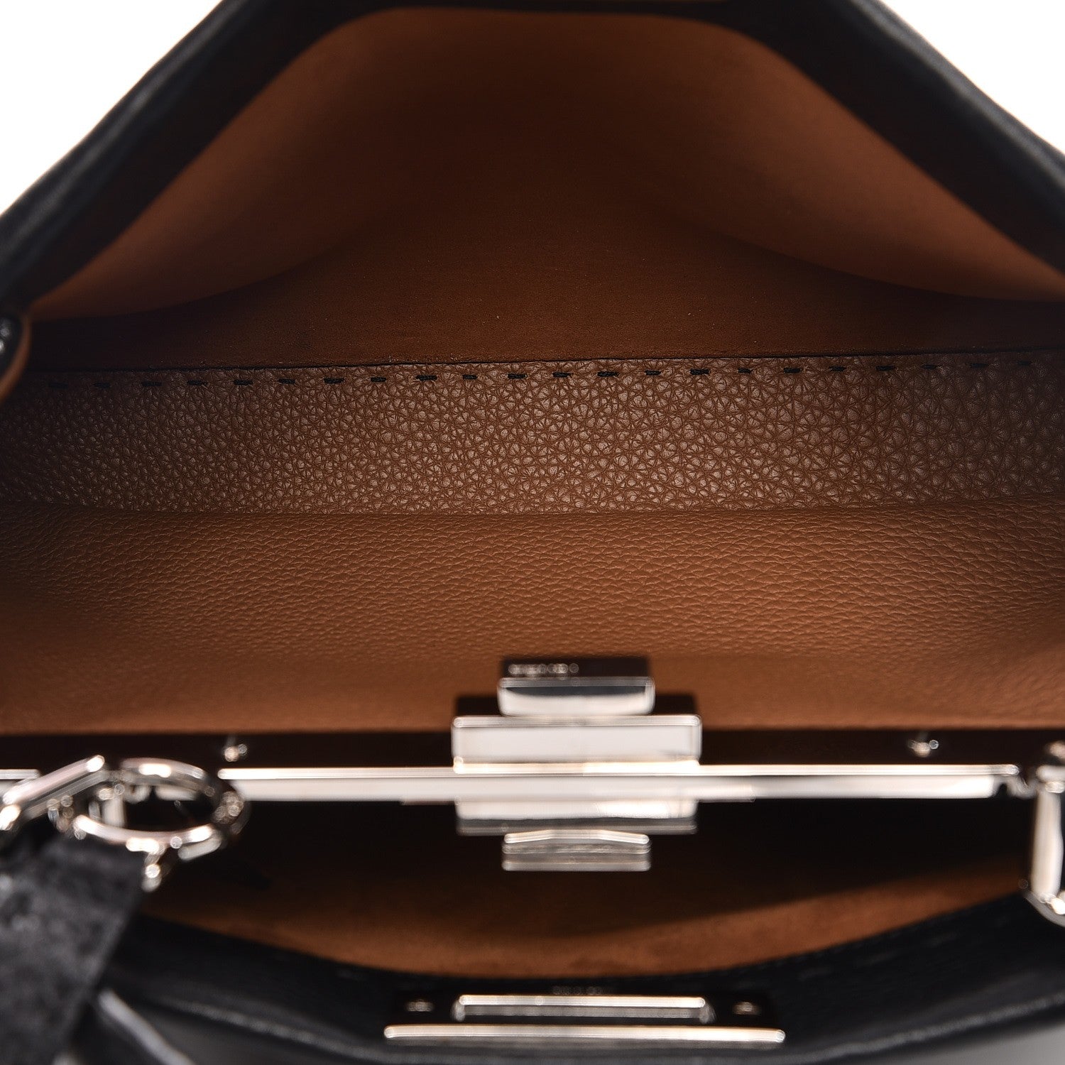 Fendi Cuoio Romano Selleria Bi-Color Medium Peekaboo Iconic Satchel Black Mou 7 of 12