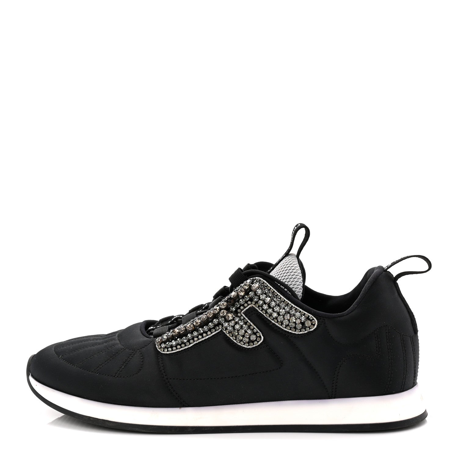 Fendi Stretch Satin Crystal Embellished FFreedom Sneakers 38 Black