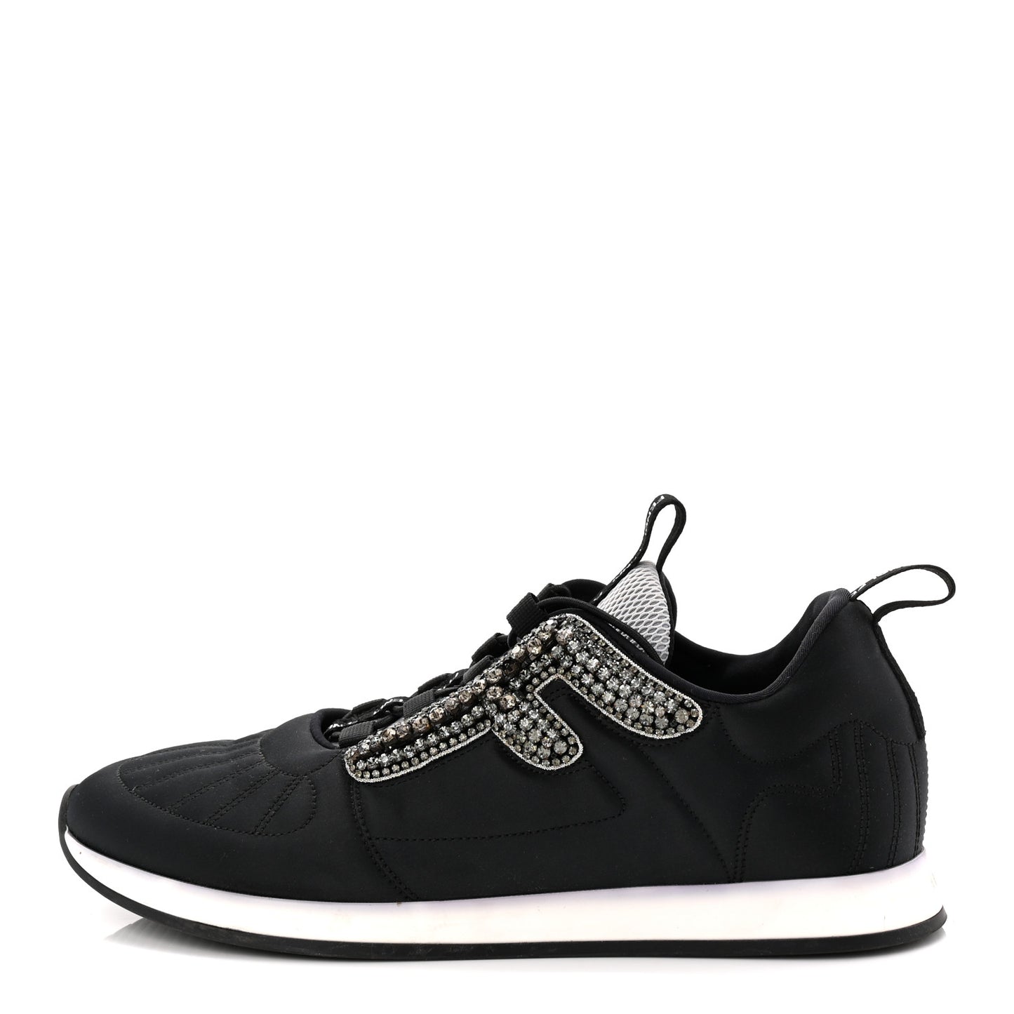 Stretch Satin Crystal Embellished FFreedom Sneakers 38 Black