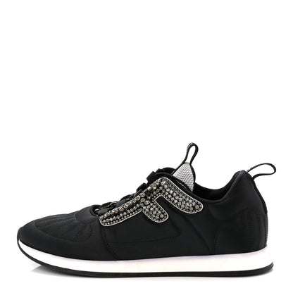 Fendi Stretch Satin Crystal Embellished FFreedom Sneakers 38 Black 1 of 8