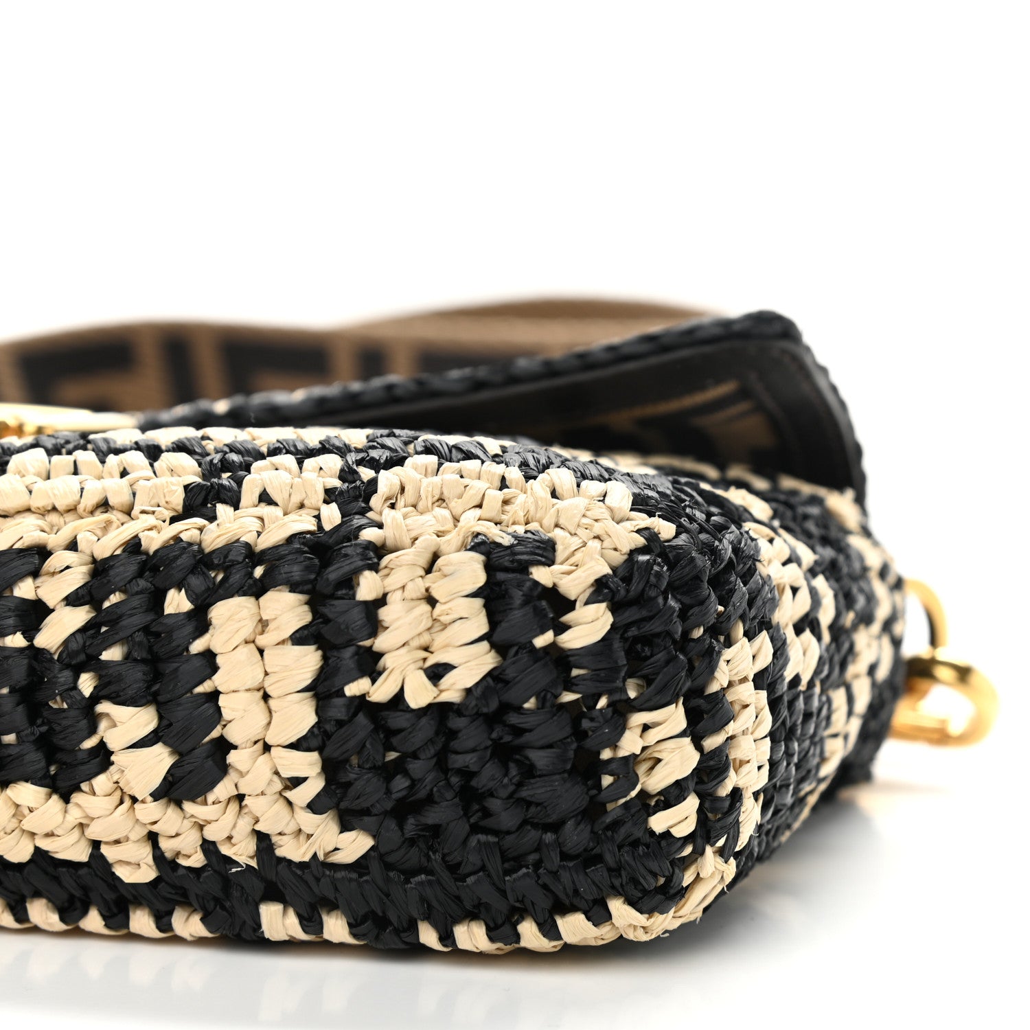 Fendi Raffia Vitello Dolce FF 1974 Crochet Baguette Black Natural 10 of 10
