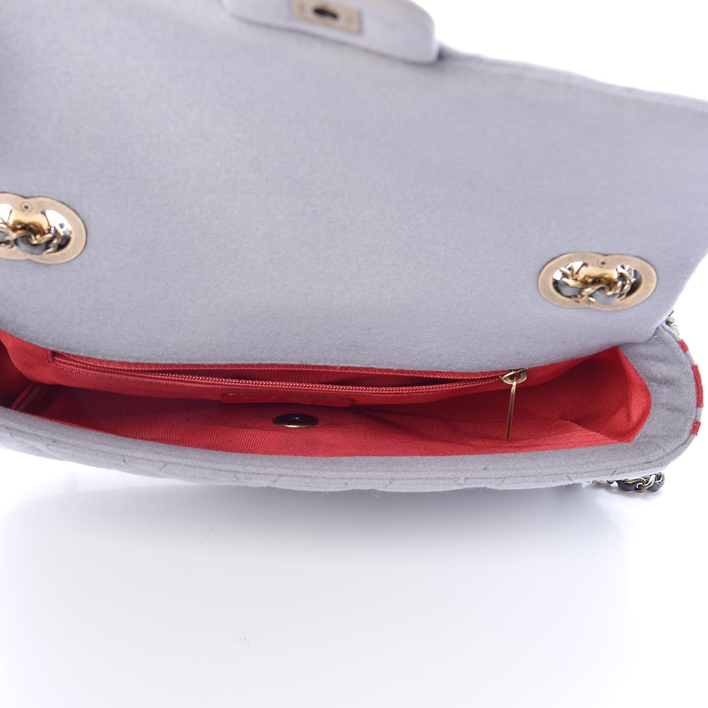 Wool Felt Grosgrain Quilted Medium CC Eyelet Flap Grey