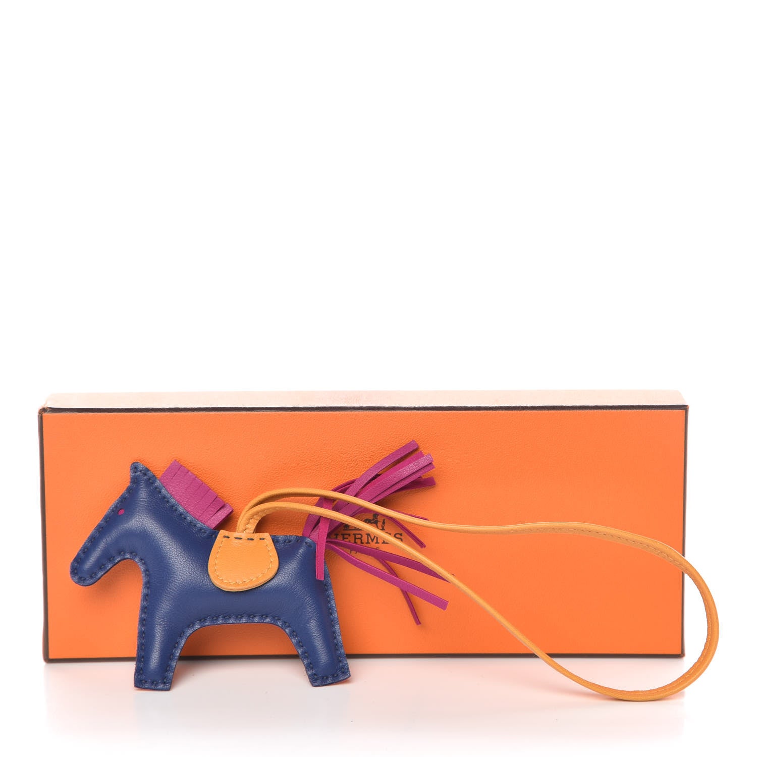 Hermes Milo Lambskin Grigri Rodeo Horse Bag Charm PM Bleu Saphir Rose Pourpre Bouton D'Or 4 of 4