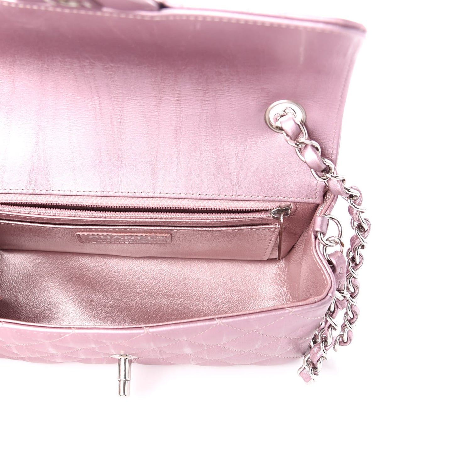 Metallic Calfskin Quilted Mini Rectangular Flap Pink