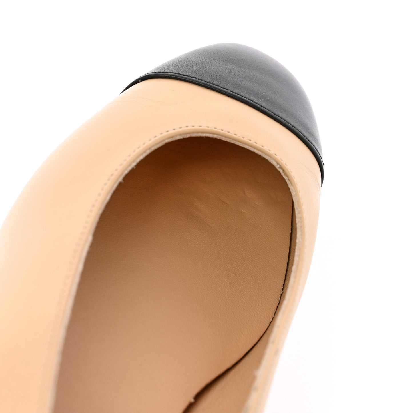 Lambskin Cap Toe Ballerina Flats 36 Beige Black