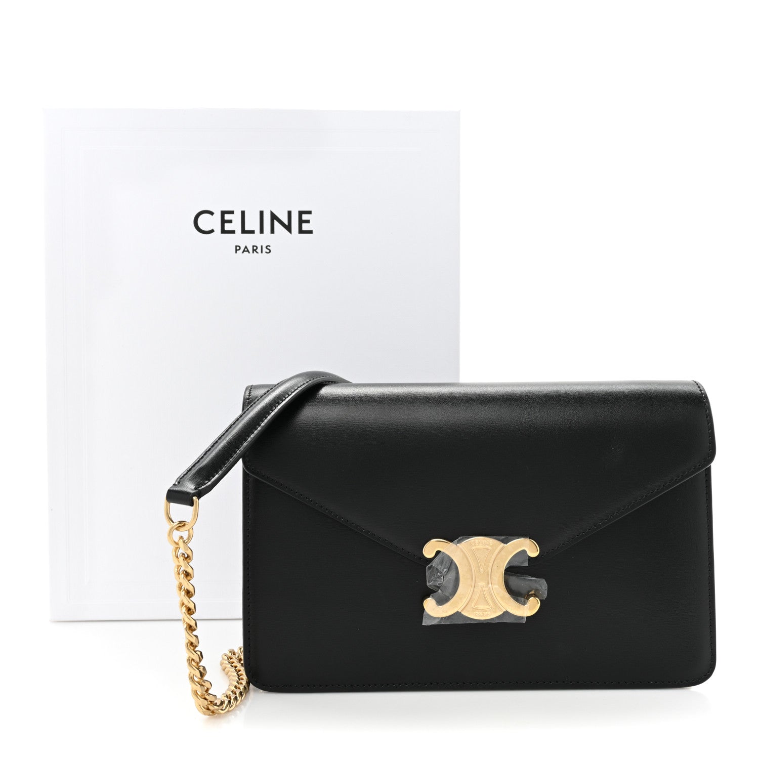 Celine Shiny Calfskin Triomphe Margo Wallet on Chain Black 11 of 11