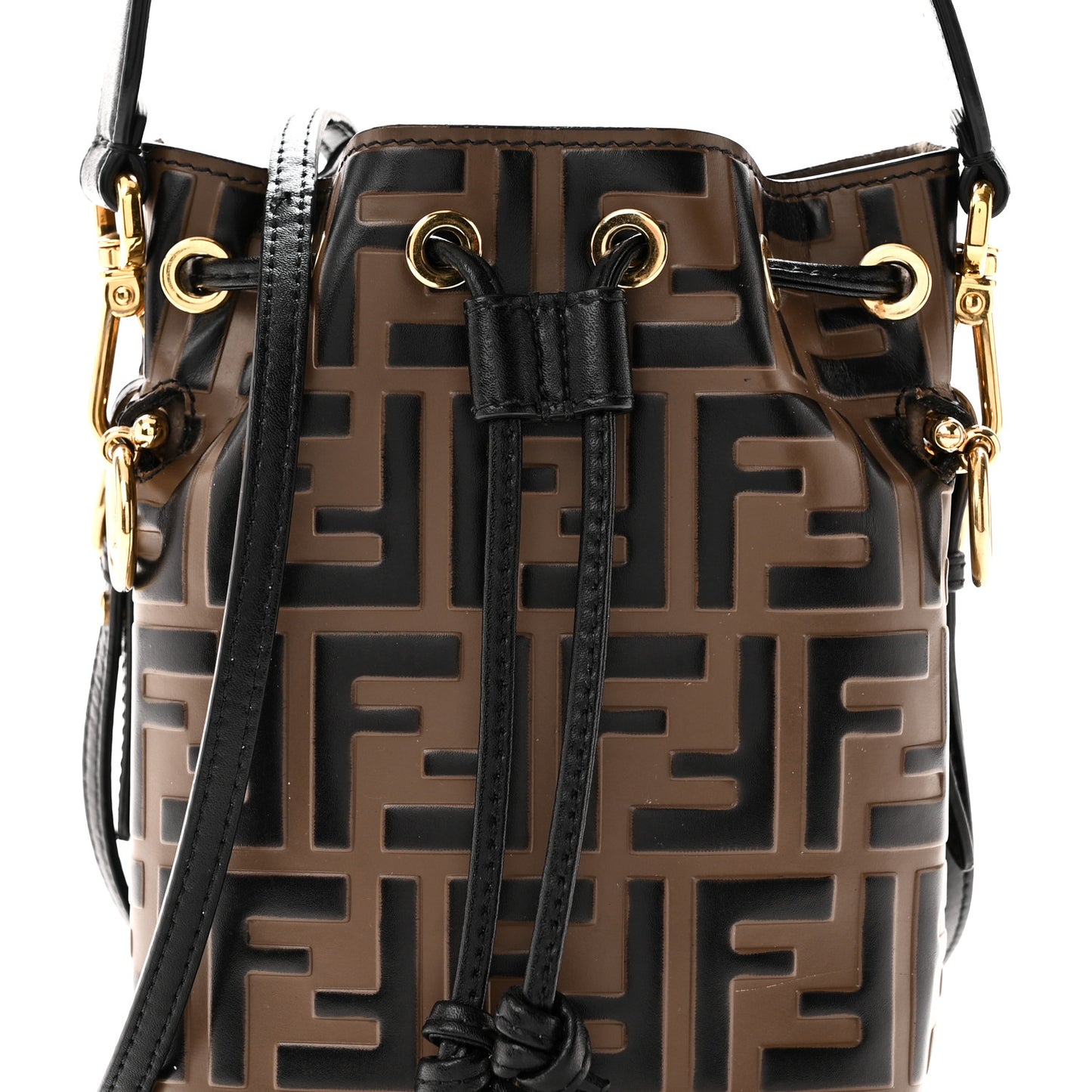 Vitello Liberty F is Fendi Bi-Color FF 1974 Embossed Mini Mon Tresor Bucket Bag Maya Black