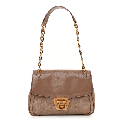 Salvatore Ferragamo Metallic Hammered Calfskin Gancini Chain Shoulder Bag Brown 1 of 11