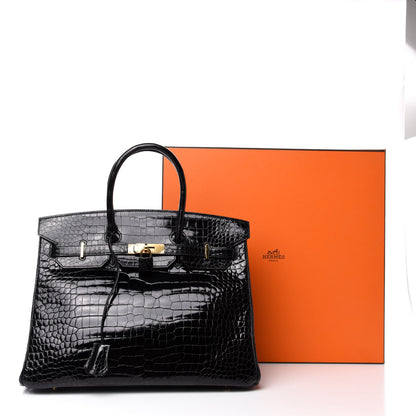Hermes Shiny Porosus Crocodile Birkin 35 Black 34 of 34