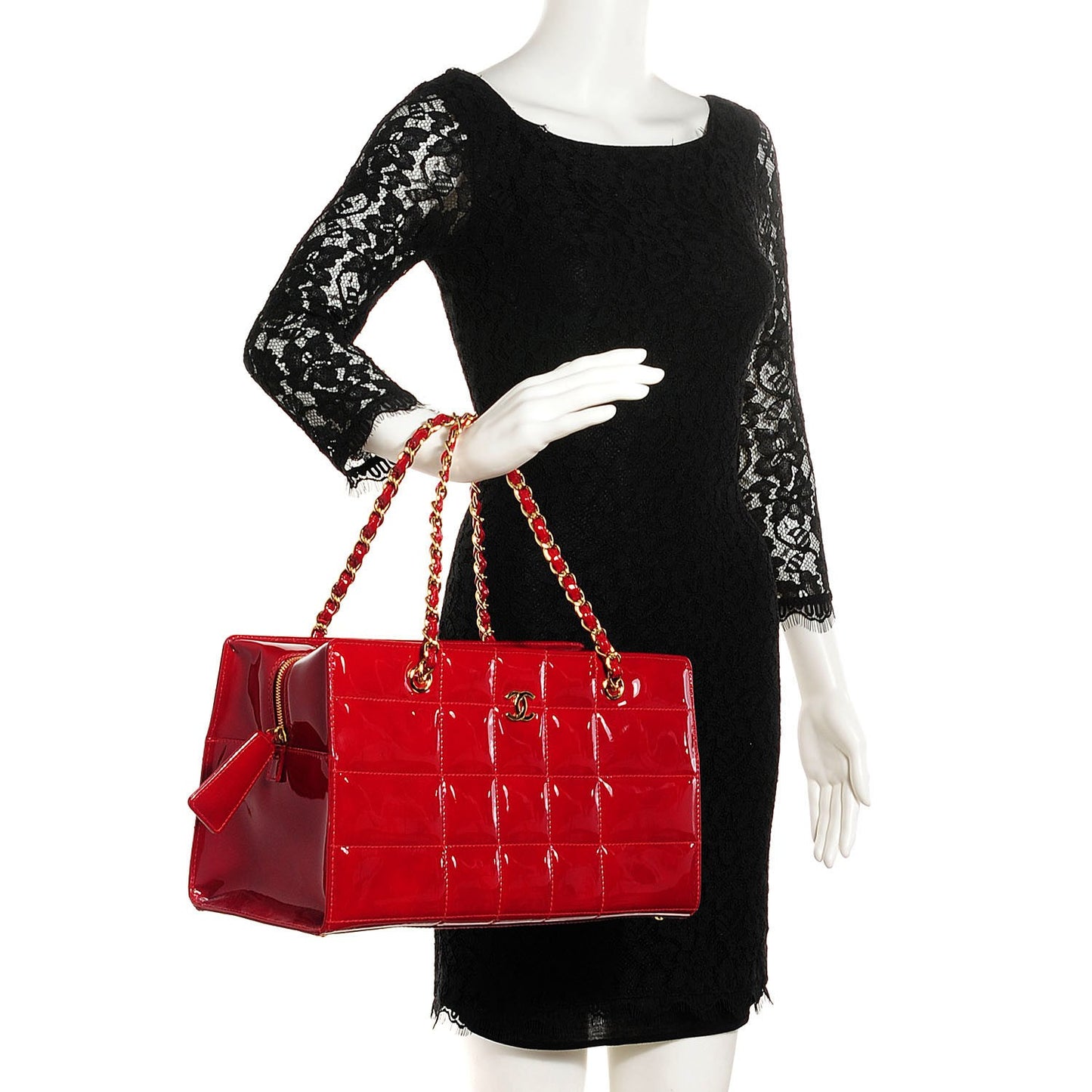 Patent Square Stitch Bag Red