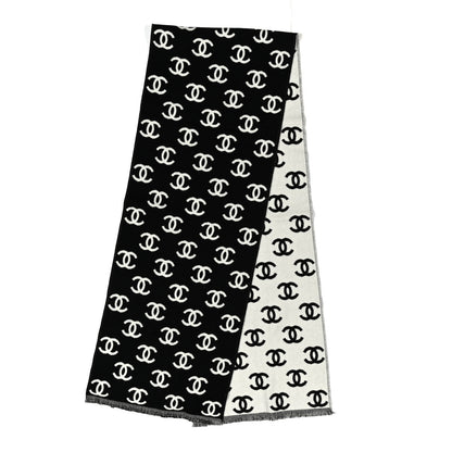 Chanel Cashmere Edelweiss CC Scarf Black White Pink Black White 3 of 6