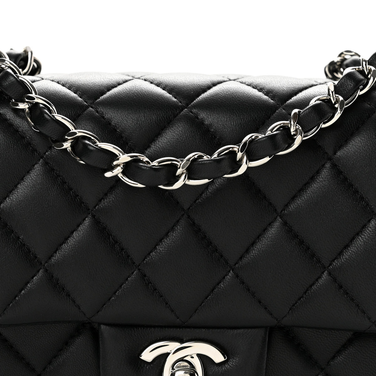 Lambskin Quilted Mini Square Flap Black