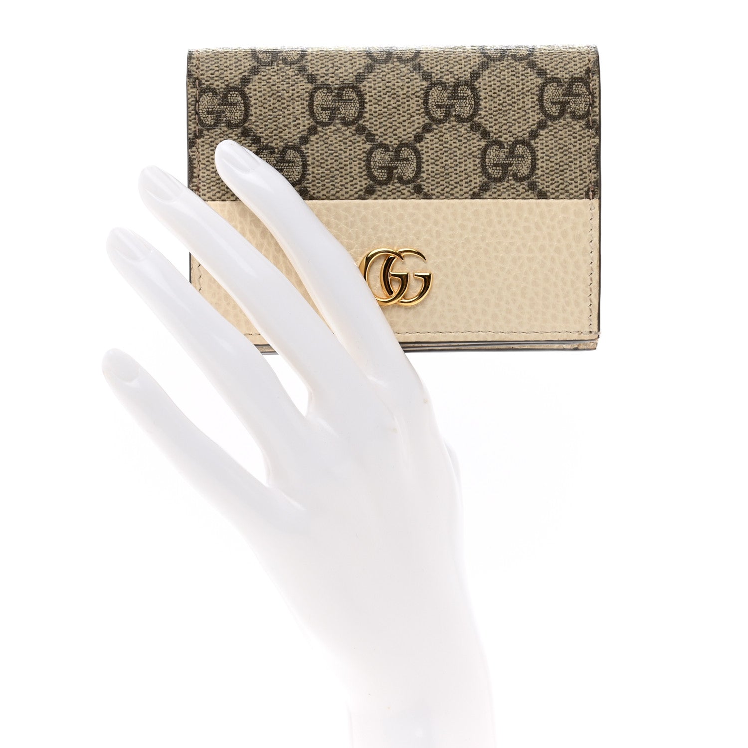 Gucci Dollar Calfskin GG Supreme Monogram GG Marmont Card Case Mystic White Beige Ebony 2 of 8