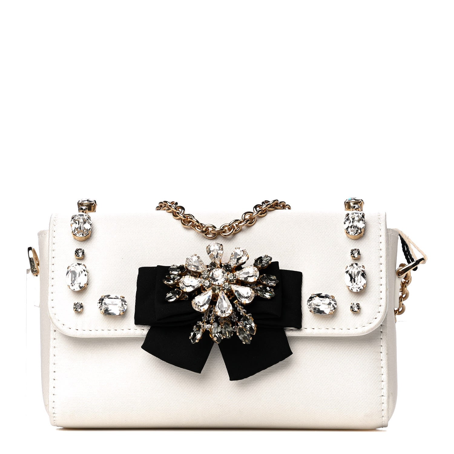Dolce & Gabbana Canvas Crystal Embellished Childrens Bow Chain Clutch White 1 of 12
