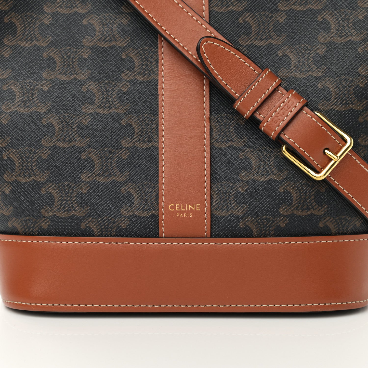 Celine Triomphe Canvas Calfskin Small Bucket Bag Tan 6 of 9