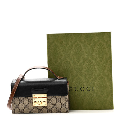 Gucci GG Supreme Monogram Calfskin Mini Padlock Top Handle Shoulder Bag Beige Black Cuir 11 of 11