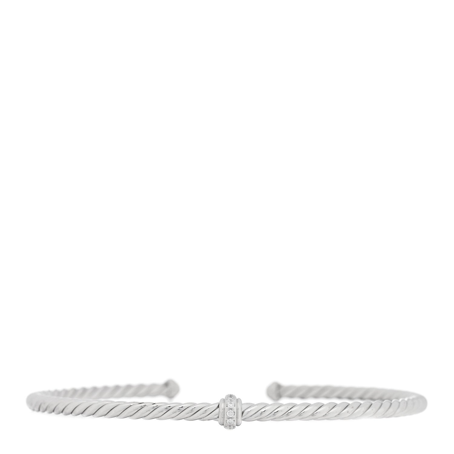 David Yurman 18K White Gold Diamond 3mm Cablespira Single Station Bracelet 2 of 3