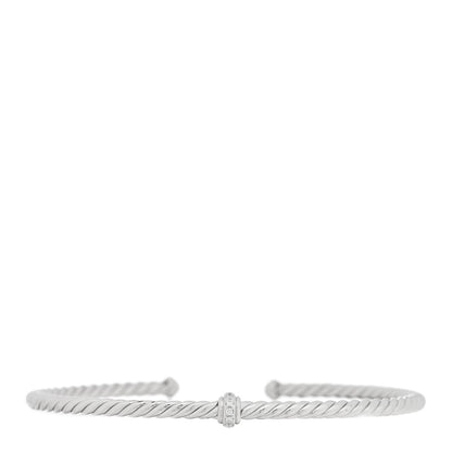 David Yurman 18K White Gold Diamond 3mm Cablespira Single Station Bracelet 2 of 3